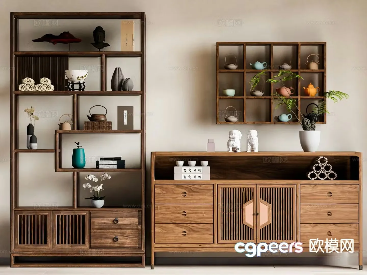 New Chinese style side cabinet Bogu rack 3D model