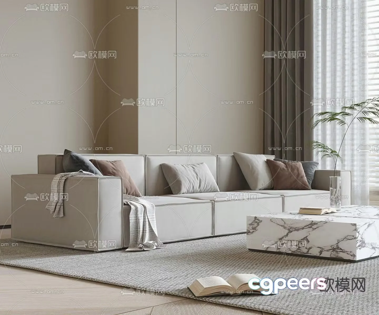 Three-person sofa multi-person sofa upholstered sofa 3D model