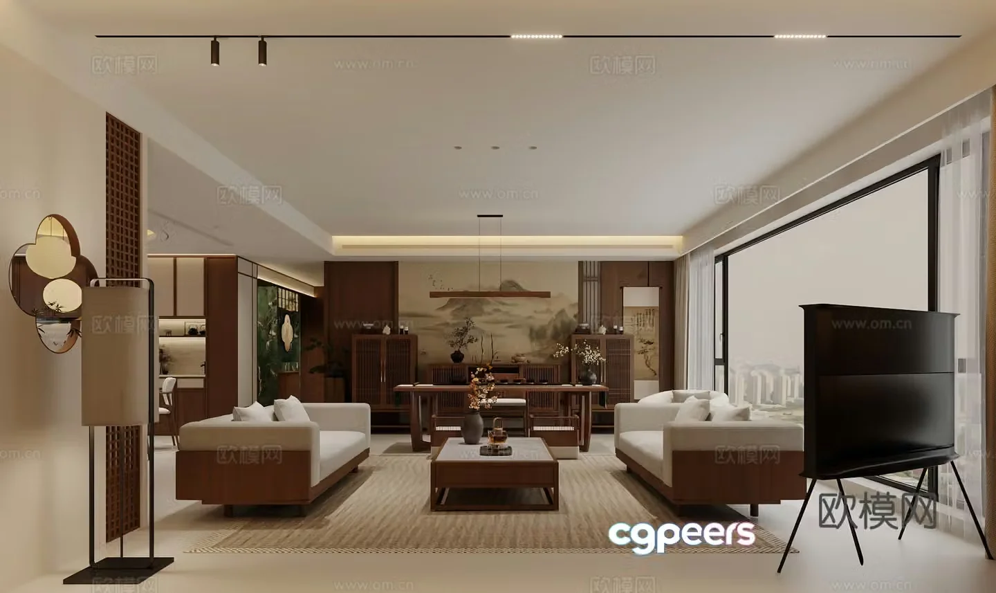 New Chinese style Song style aesthetics Living and dining room 3D model