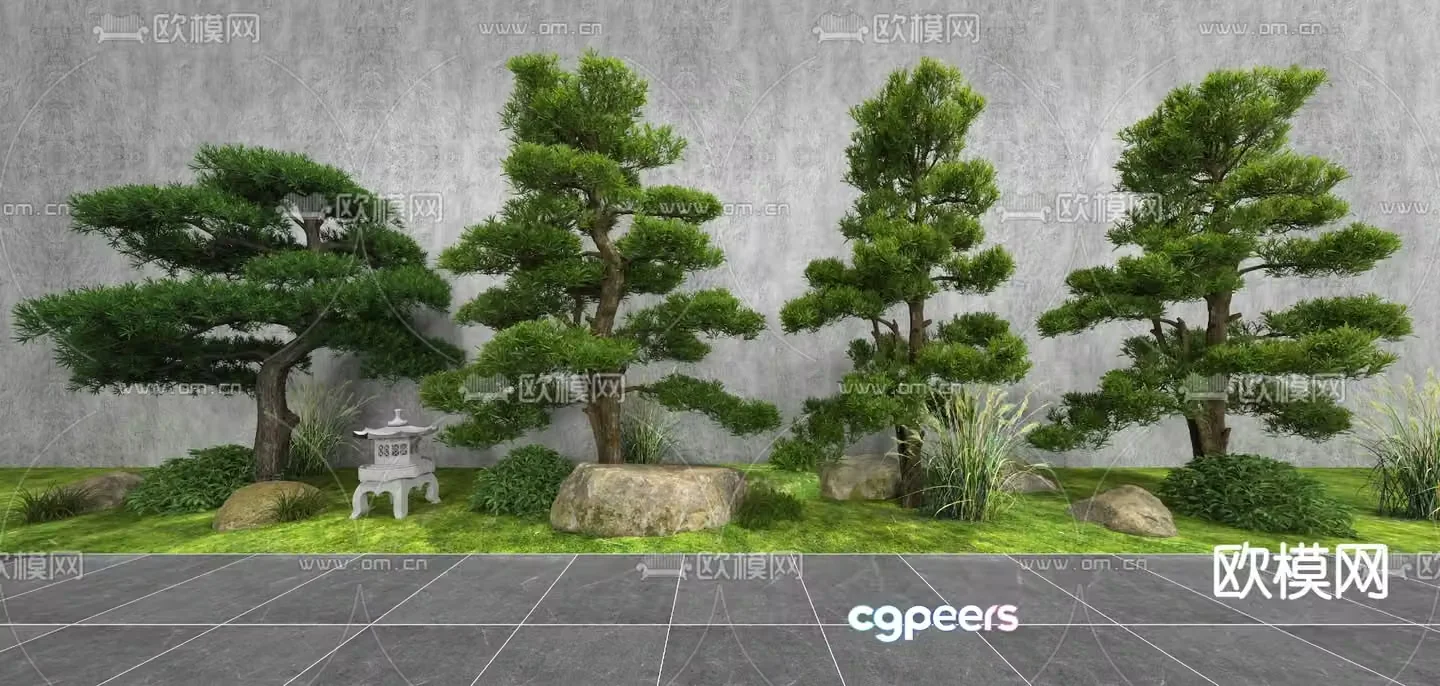 Landscape sketch pine tree landscaping landscape stone 3D model