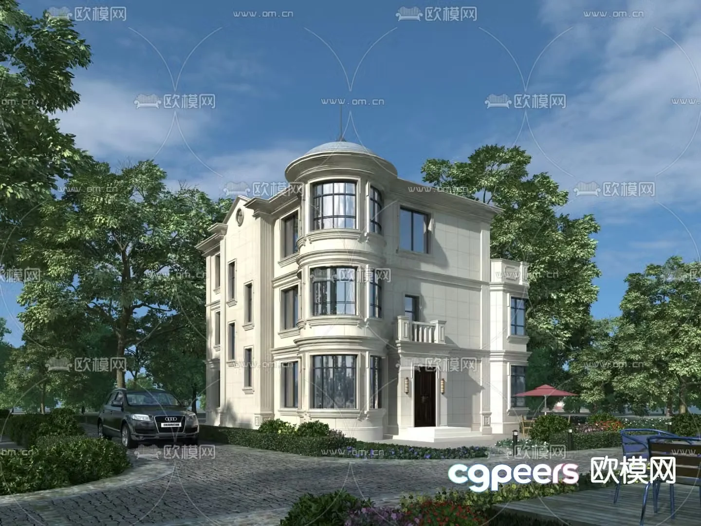 Exterior of single-family villa self-built house 3D model