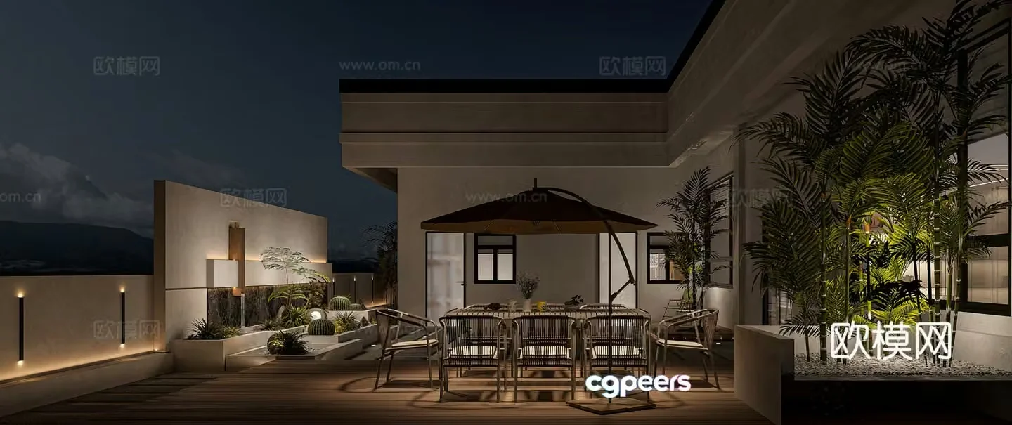 New Chinese style roof garden Landscape garden Balcony garden 3D model