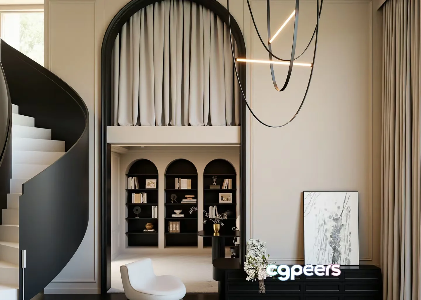 Modern Black And White Room 3D Model – 22846 – VRAY Render