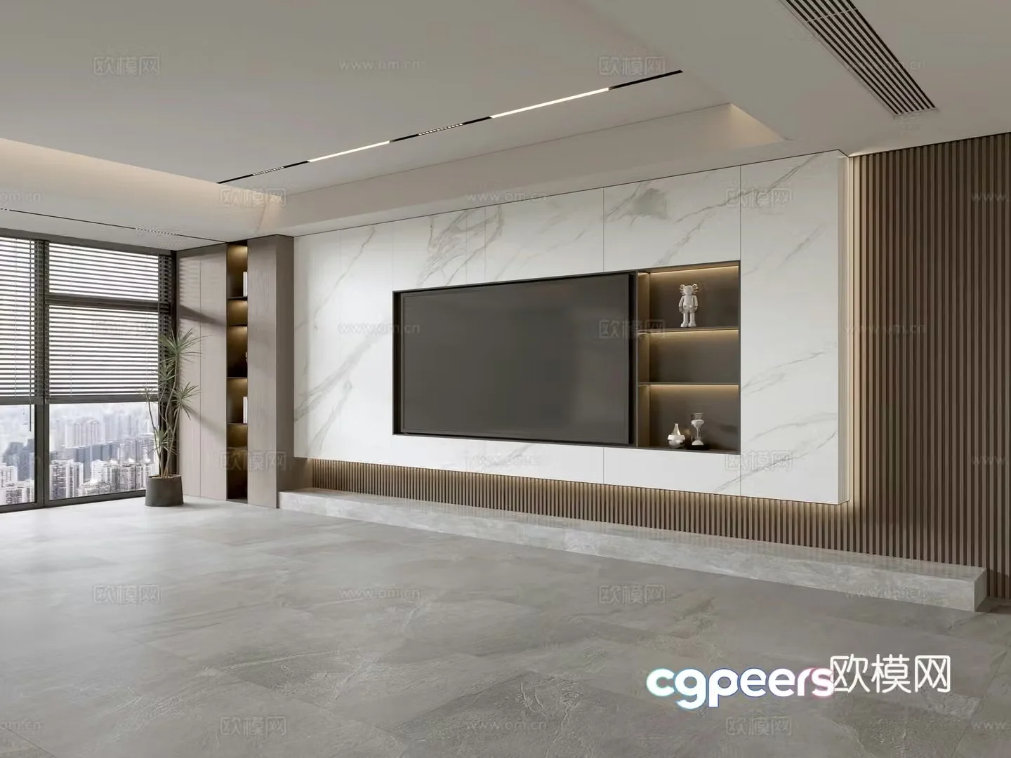 Modern Italian living room light luxury TV background wall full wall TV cabinet 3D model