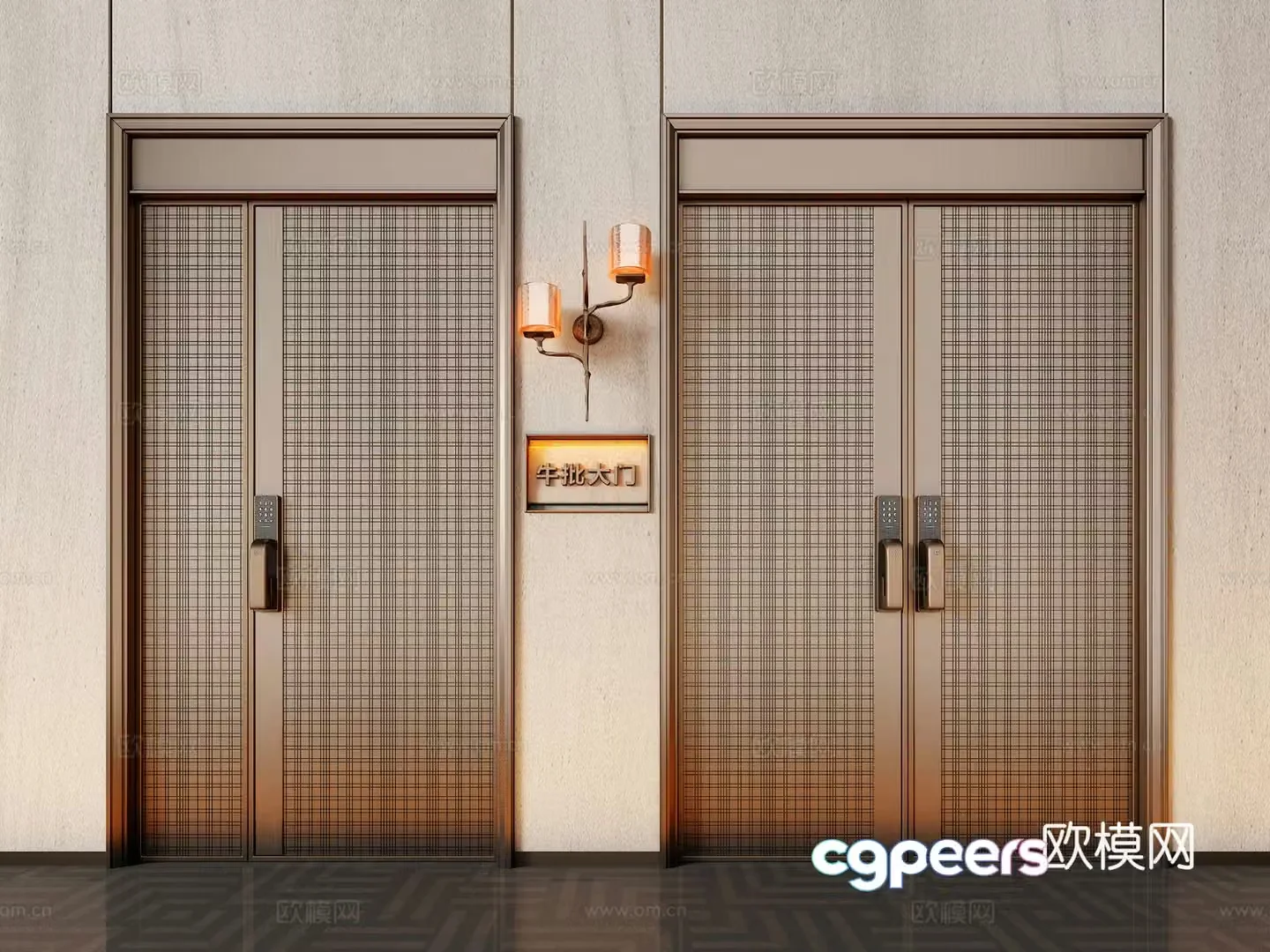 Modern double-opening door copper door entrance door villa door 3d model