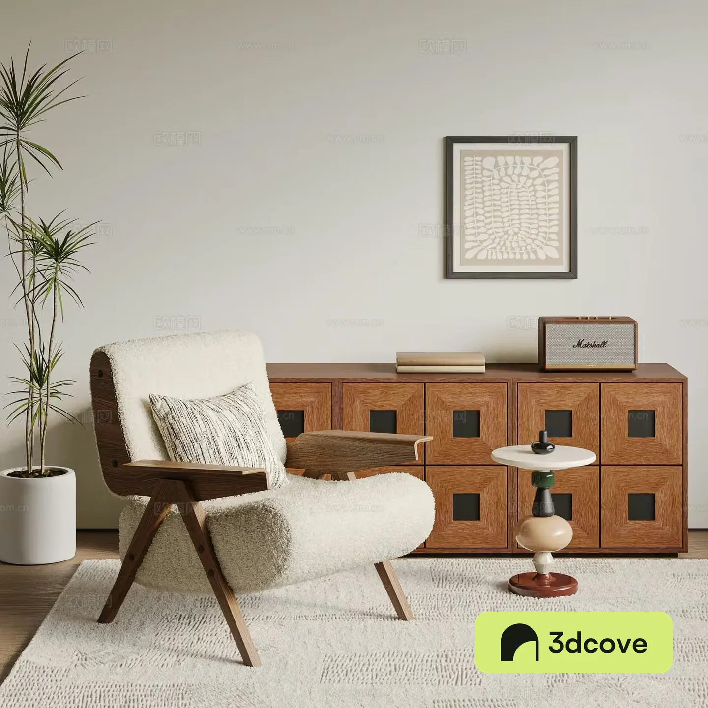 Medium style plush leisure chair 3d model