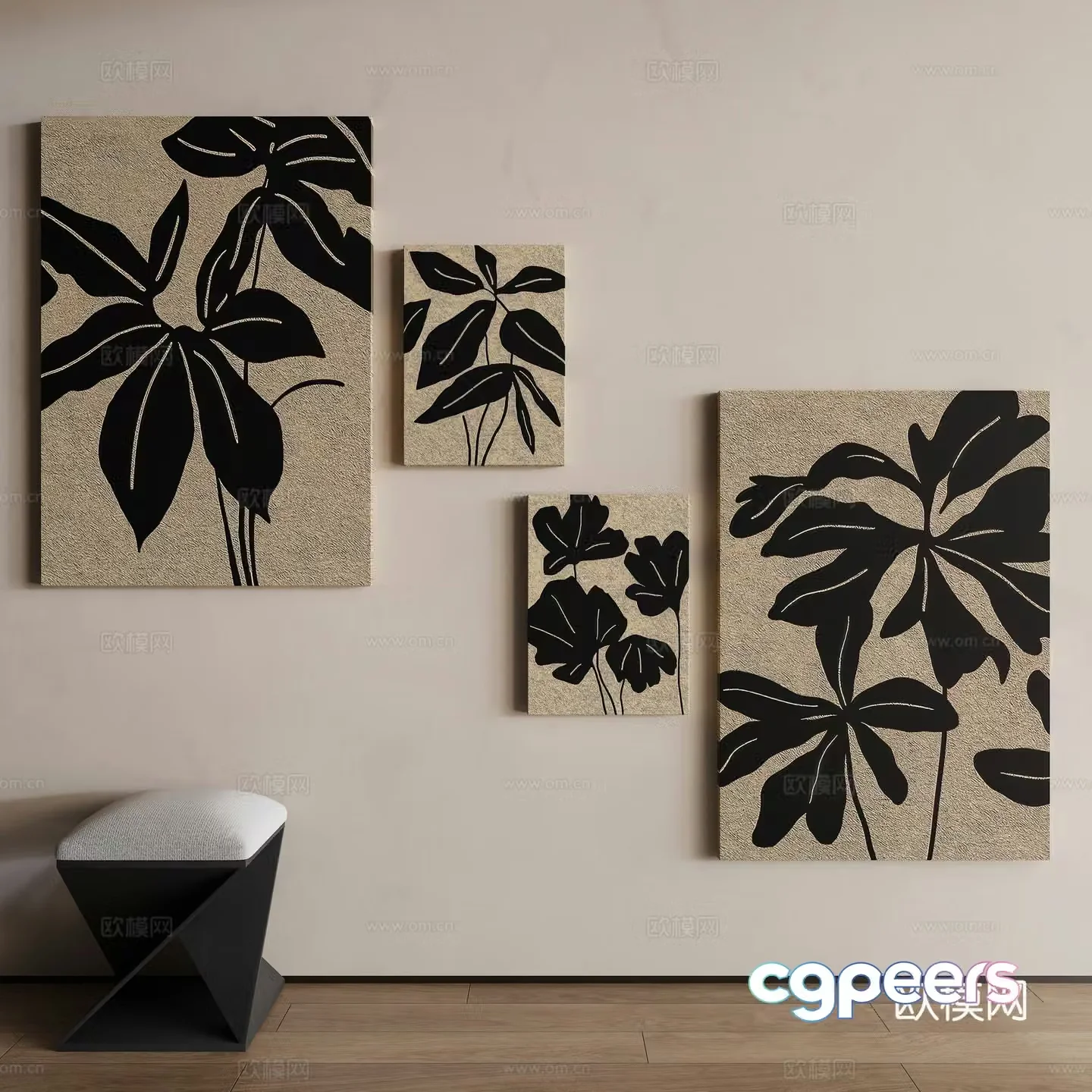 Modern texture painting decorative painting 3d model