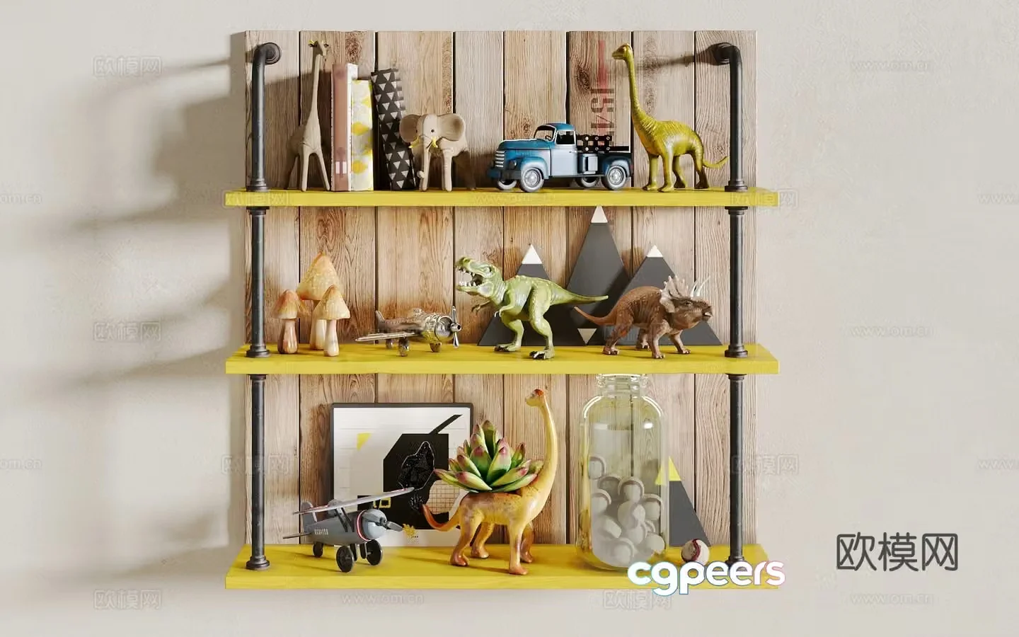 Dinosaur toy bookshelf 3d model