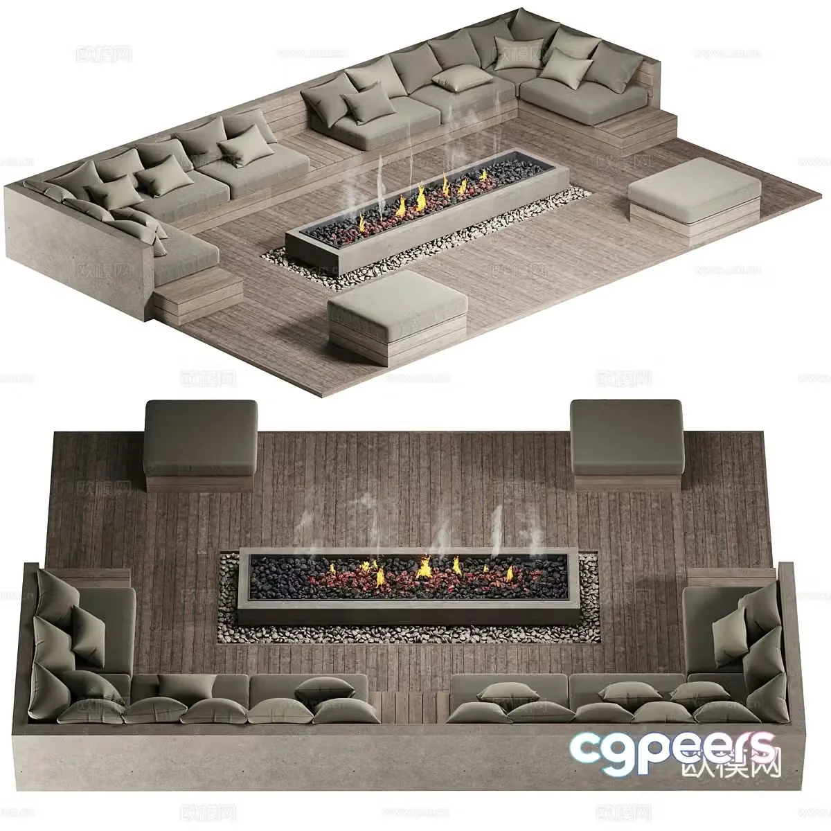 Modern Italian outdoor fireplace bonfire 3d model