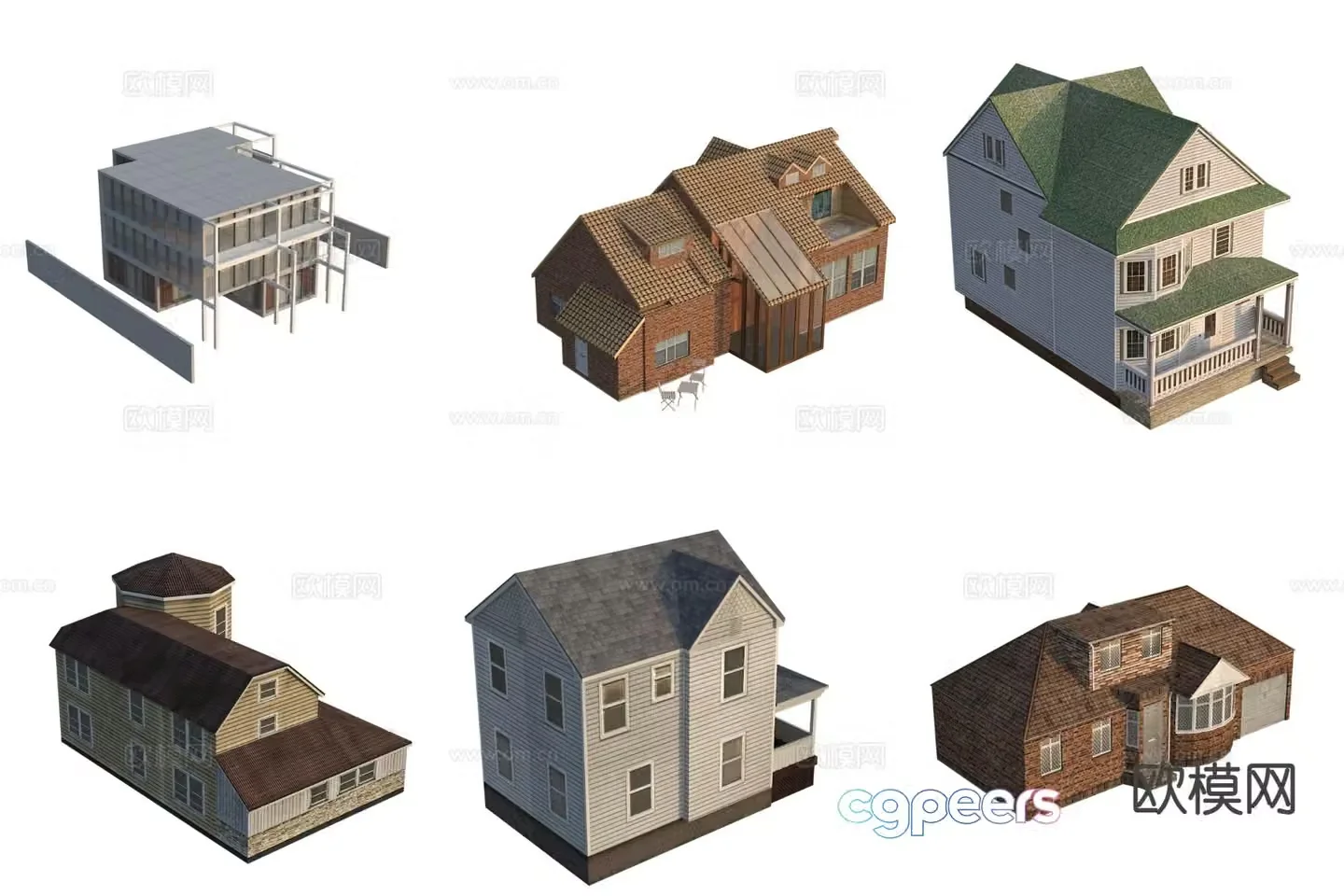 Modern villa bungalow self-built house 3D model