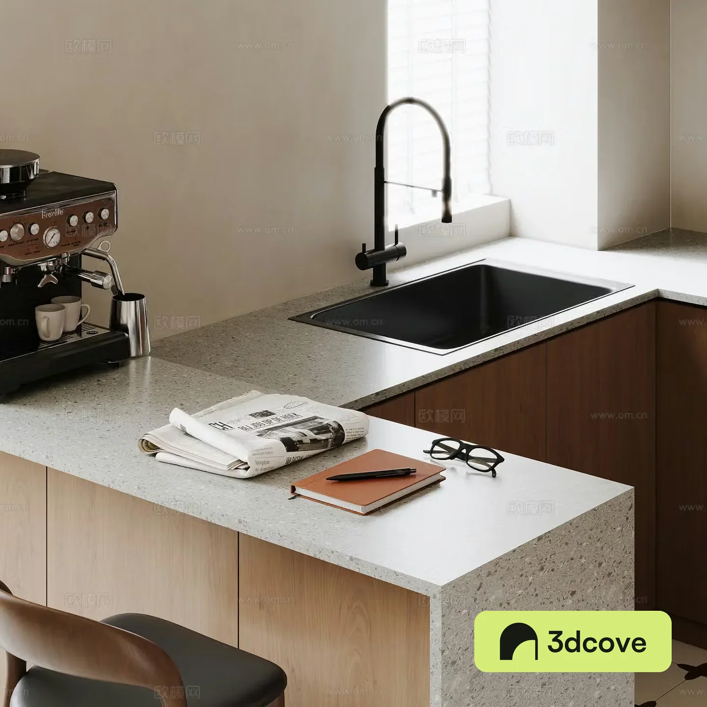 Medium-old kitchen bar Medium-old bar chair bar ornament kitchen sink magnetic water absorber faucet 3D model