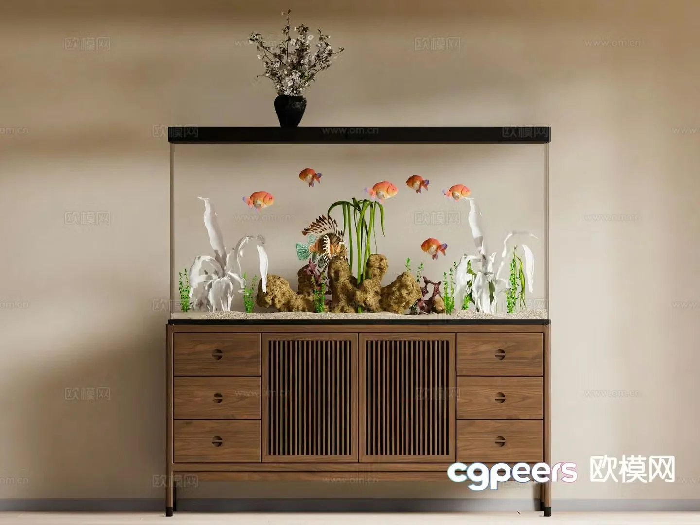 New Chinese style fish tank 3d model