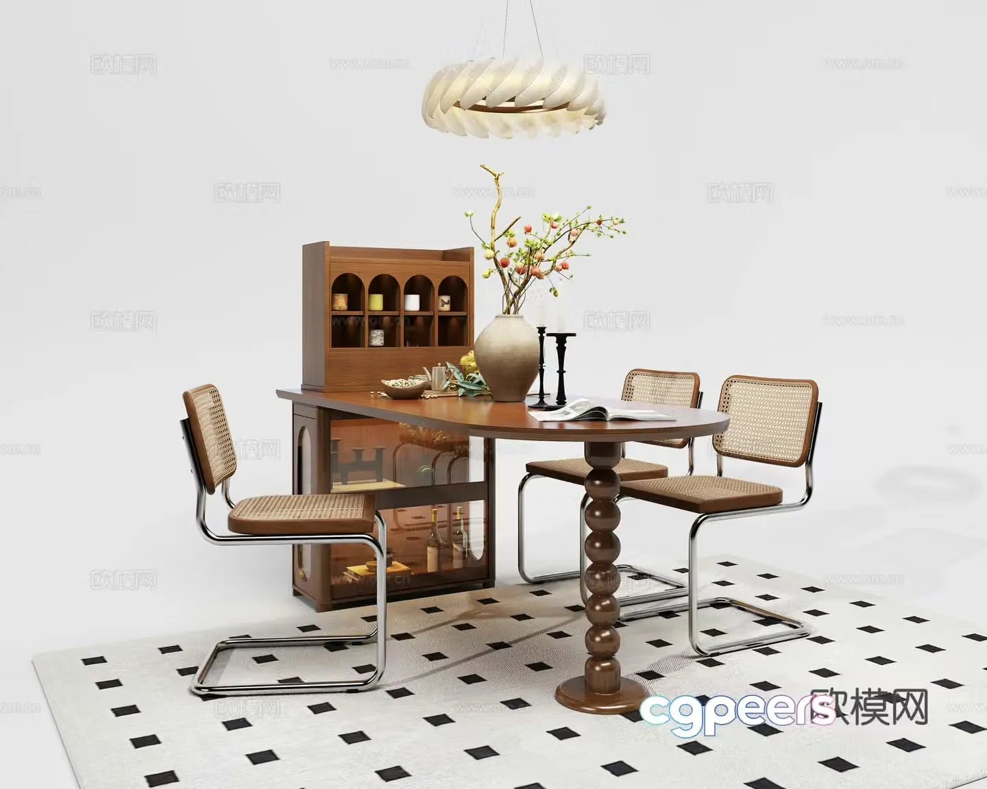 Medieval style dining table and chairs 3d model