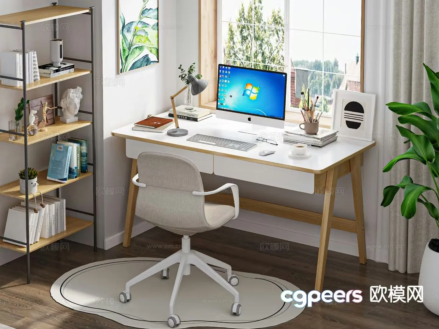Simple desk chair study table 3d model