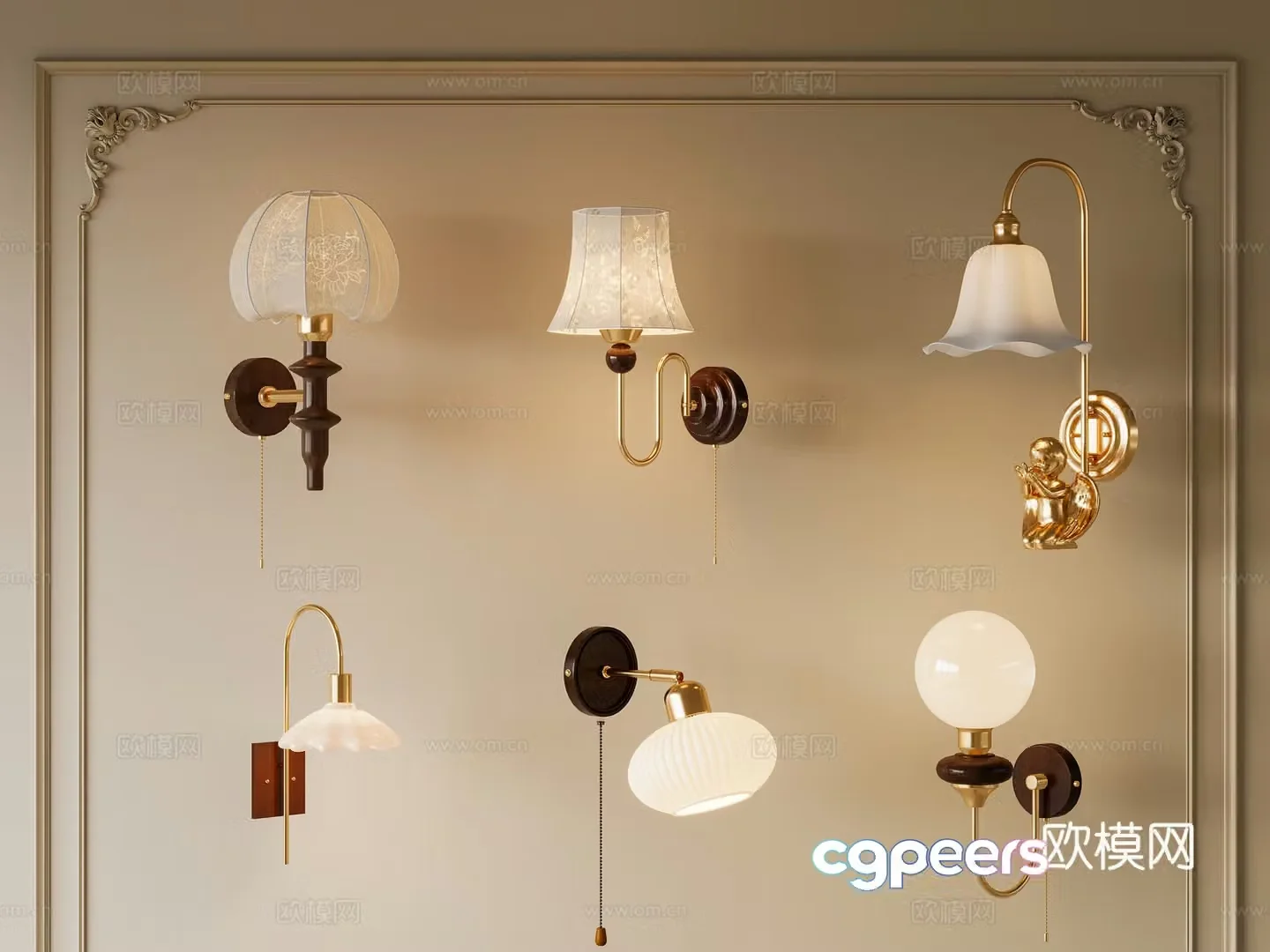 Medium retro wall lamp French retro wall lamp bedside wall lamp living room wall lamp 3d model