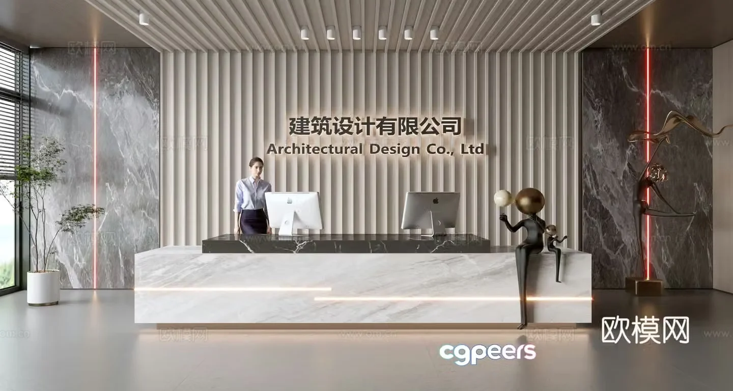 Modern company front desk reception area bar reception desk service desk company front desk background 3D model