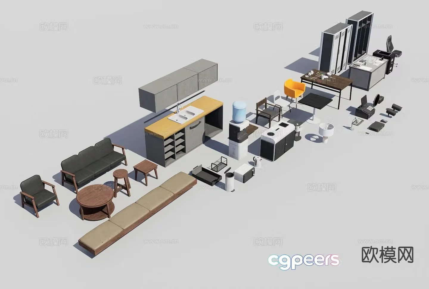 Modern desk file cabinet office sofa office supplies 3d model