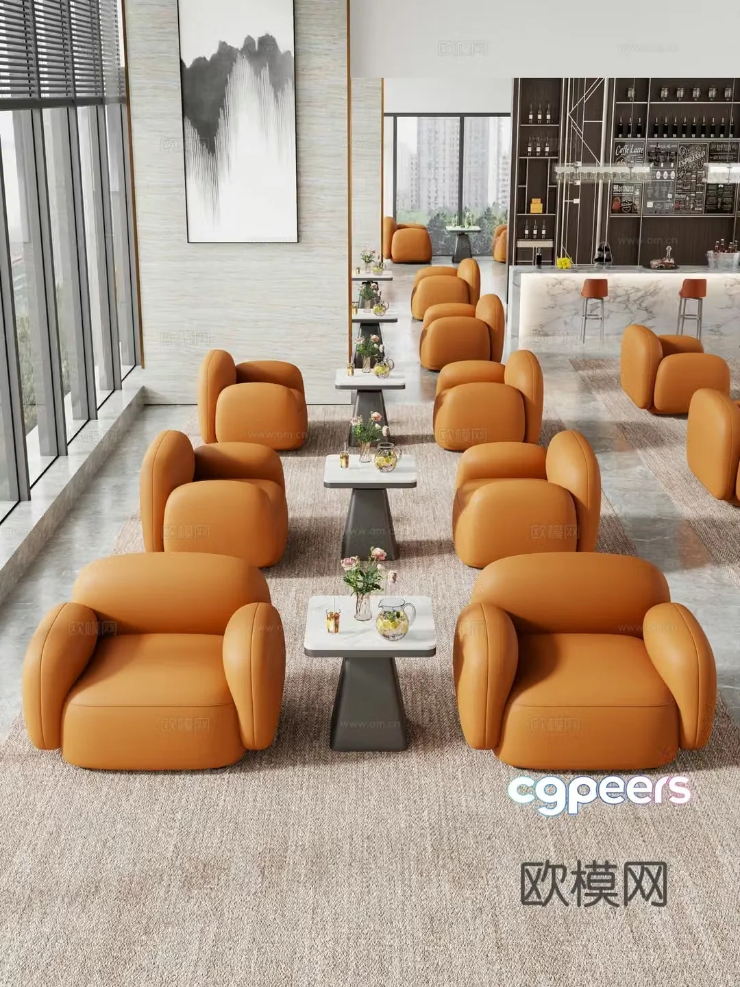 Lobby sofa combination Lobby sofa coffee table Casual sofa 3D model