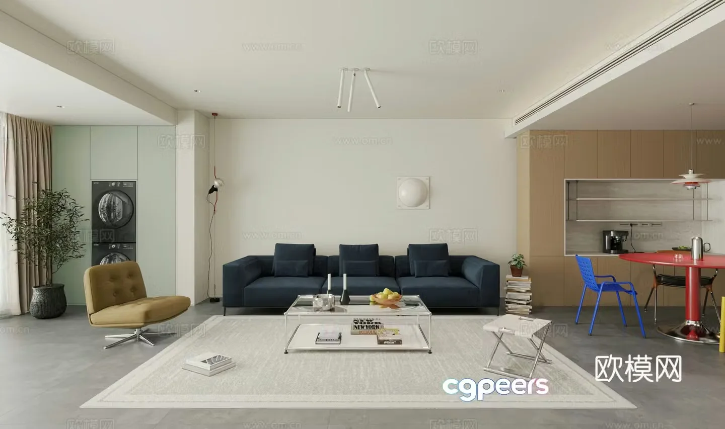 Modern Bauhaus Living Room Bauhaus Living Room Large Flat Level Horizontal Hall Bauhaus Dining Table and Chair 3D Model
