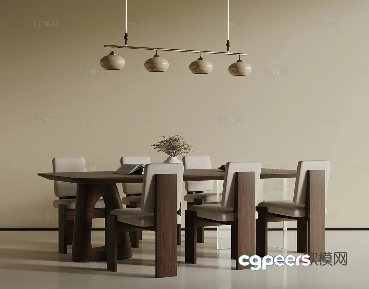 Medium-old dining table and chair_Medium-old dining table and chair_chandeliers_ornamental lamp_ornamental 3D model