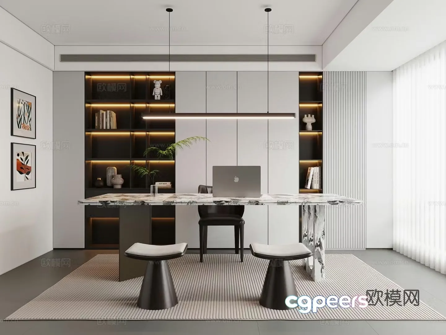 Modern study room 3d model