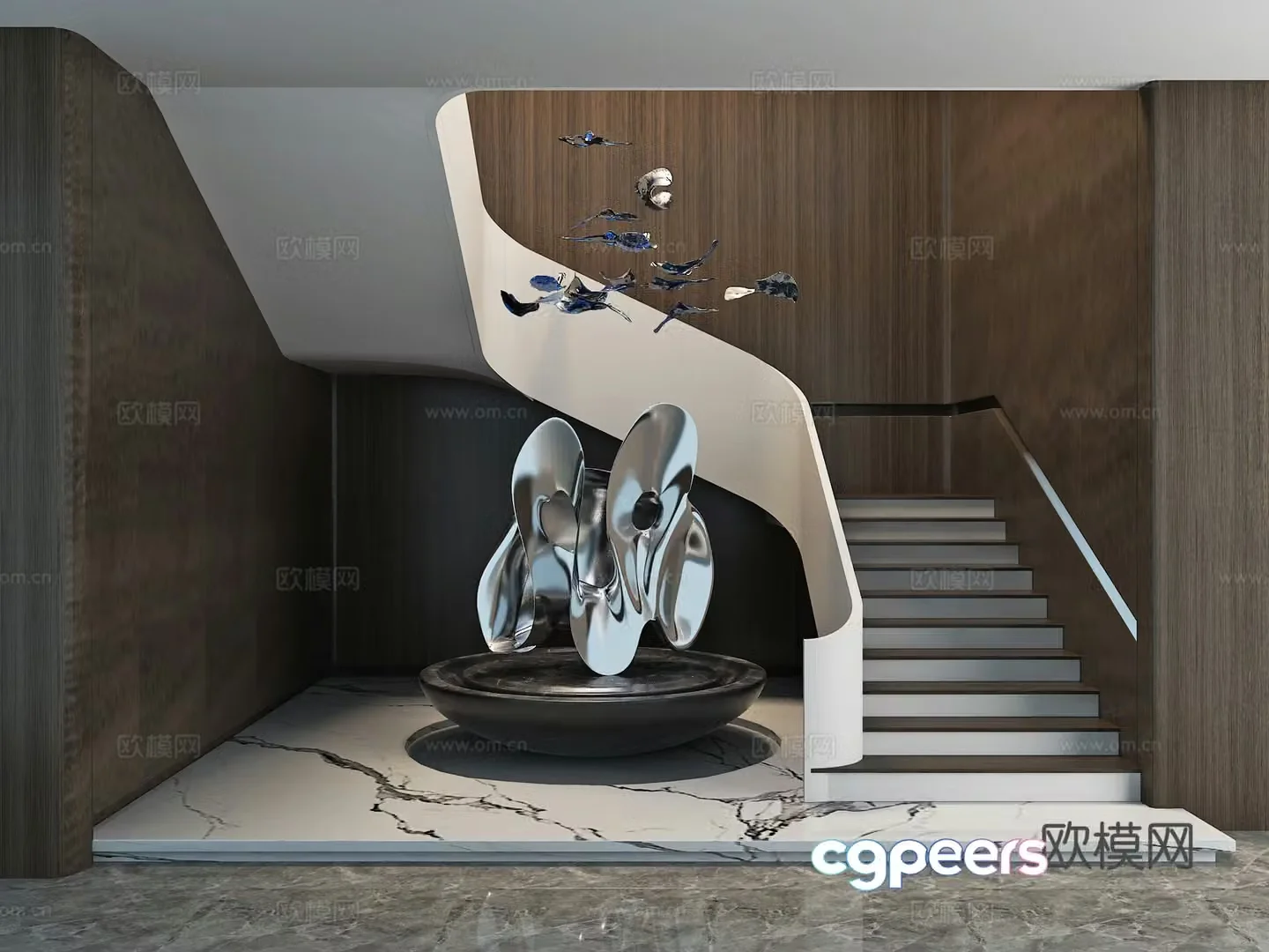 Stairwell beautiful palace handrail installation sculpture landscaping 3d model