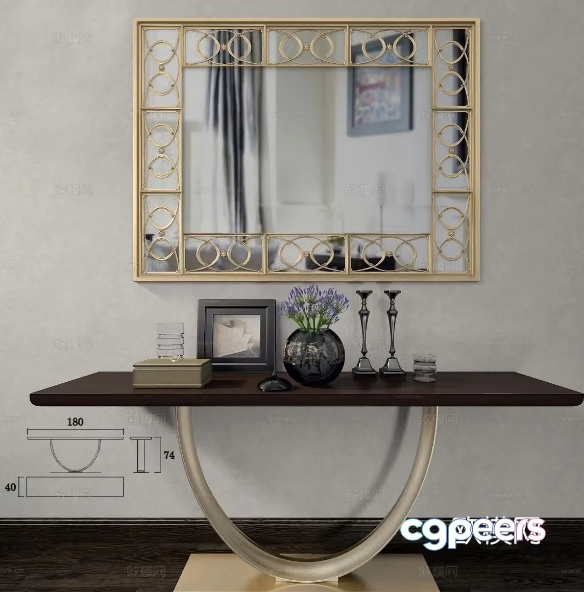 Simple European end view stage entrance stage mirror 3D model