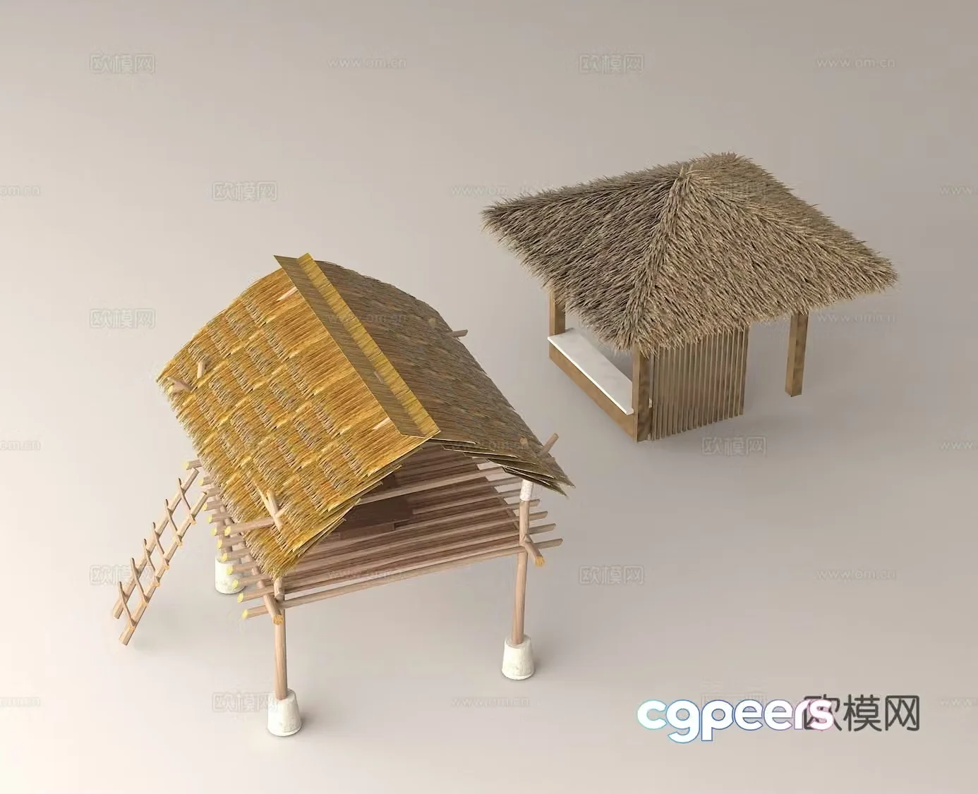 Rural architectural style Ecological thatched pavilion Wooden structure building Vacation cottage model 3d model