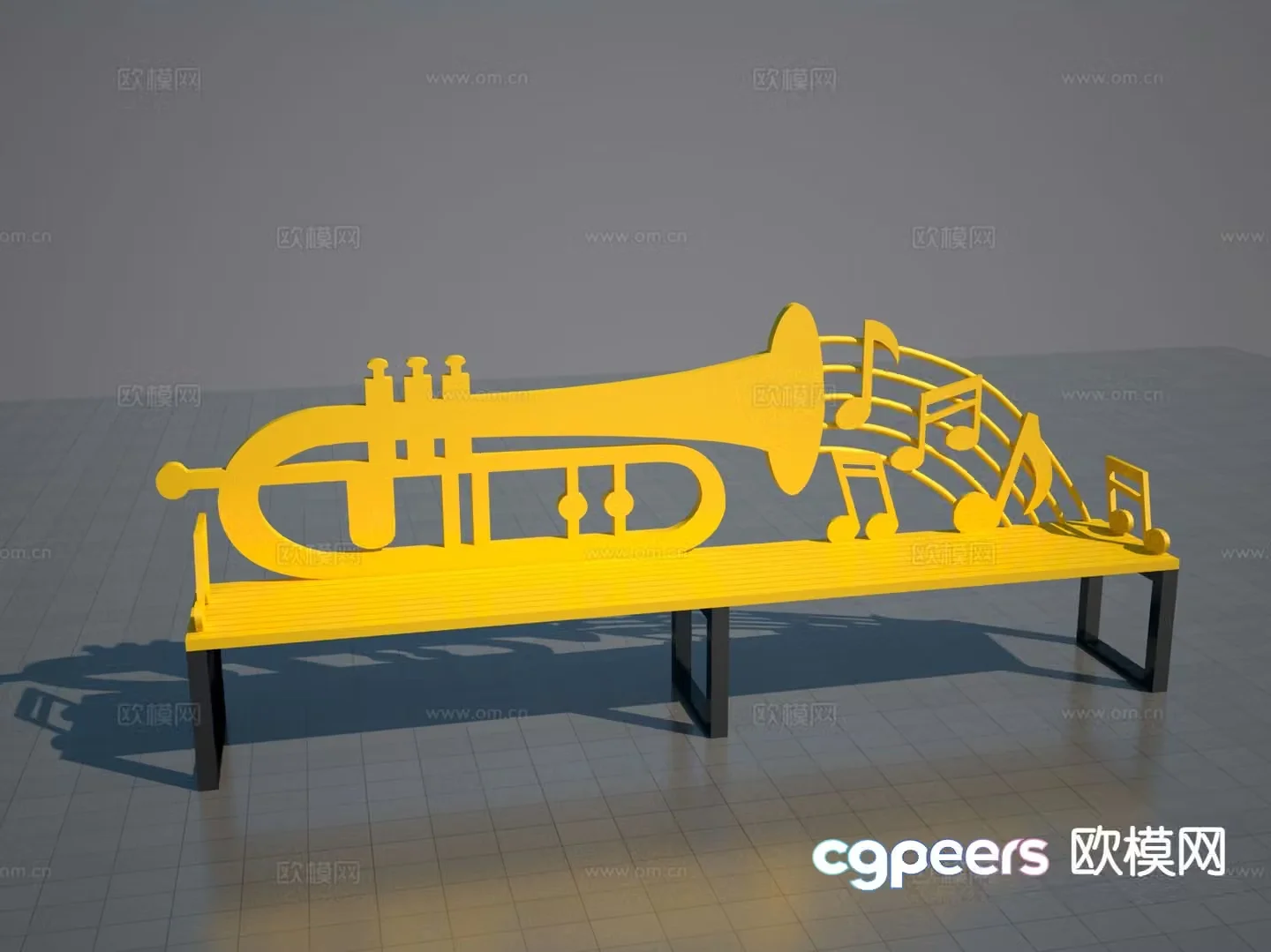 Music shaped seat public chair 3d model