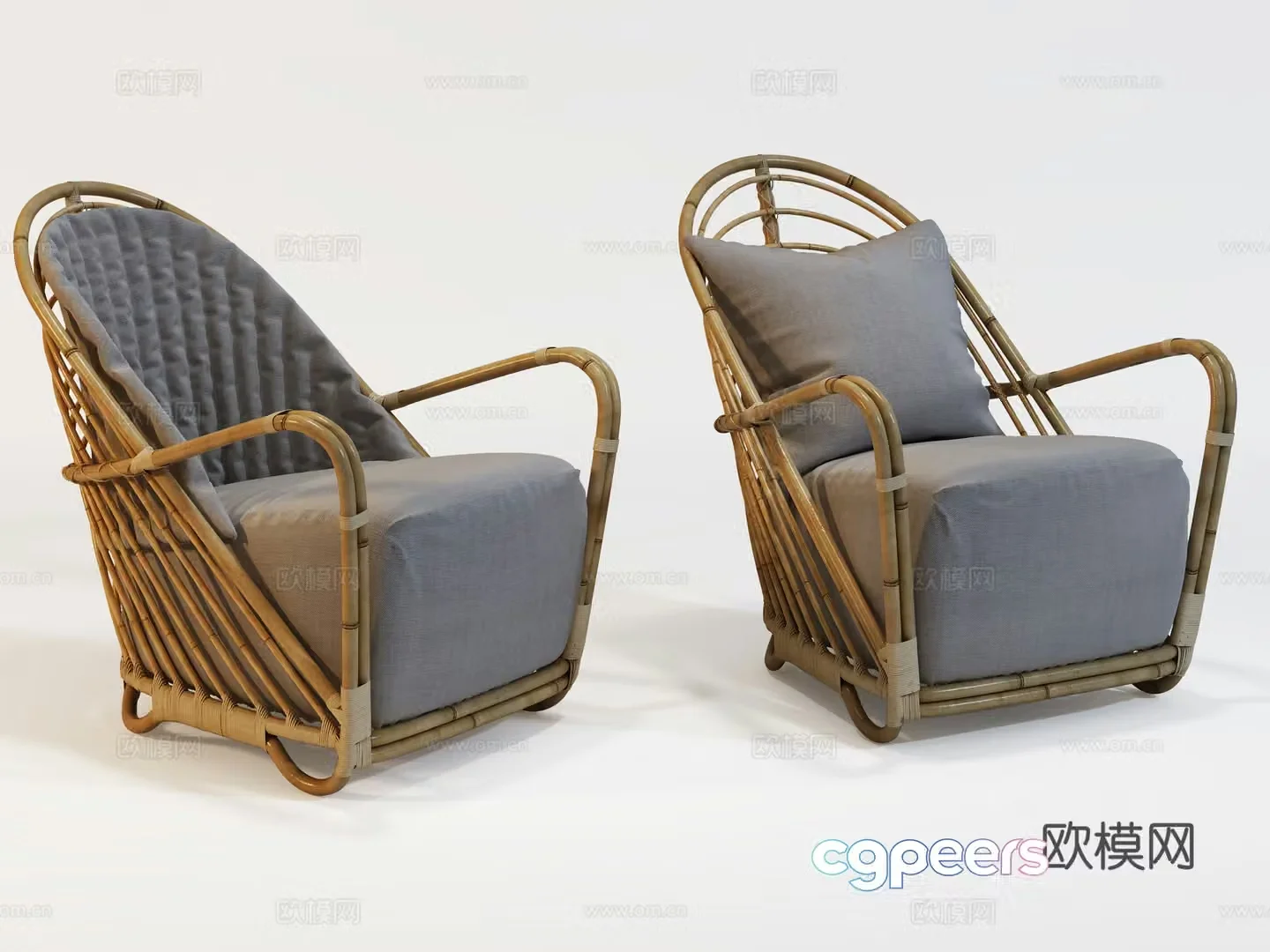 Modern outdoor leisure chair bamboo woven single chair 3d model