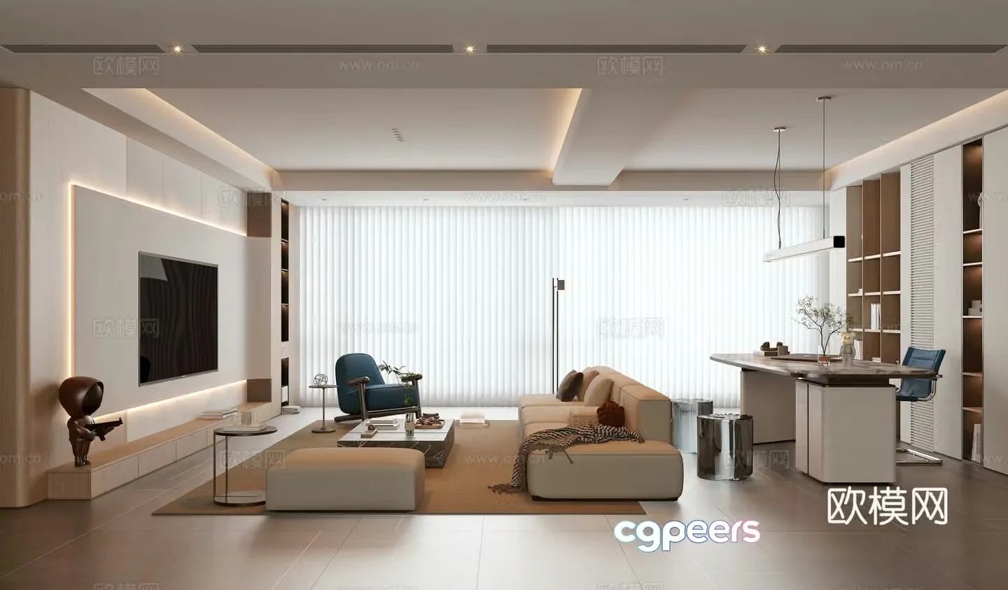 Modern light luxury living room 3d model