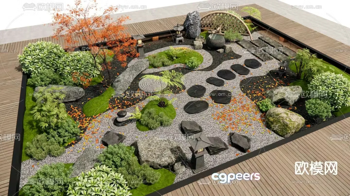 Japanese dry landscape garden landscape 3D model