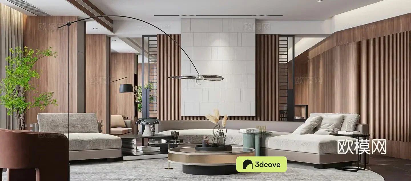 Modern living room large flat floor curved sofa combination sofa screen partition modern living and dining room