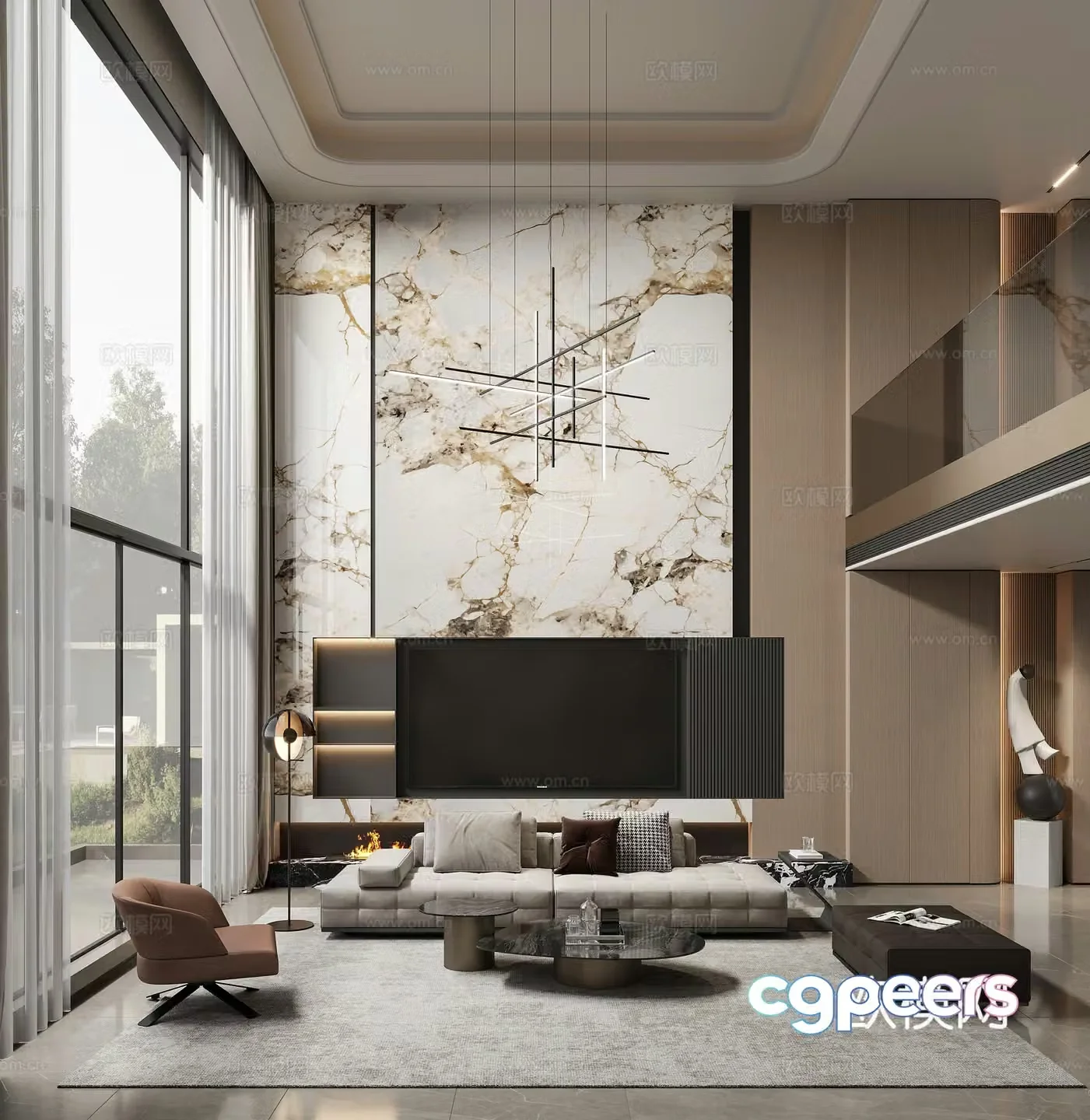 Modern villa living room 3d model