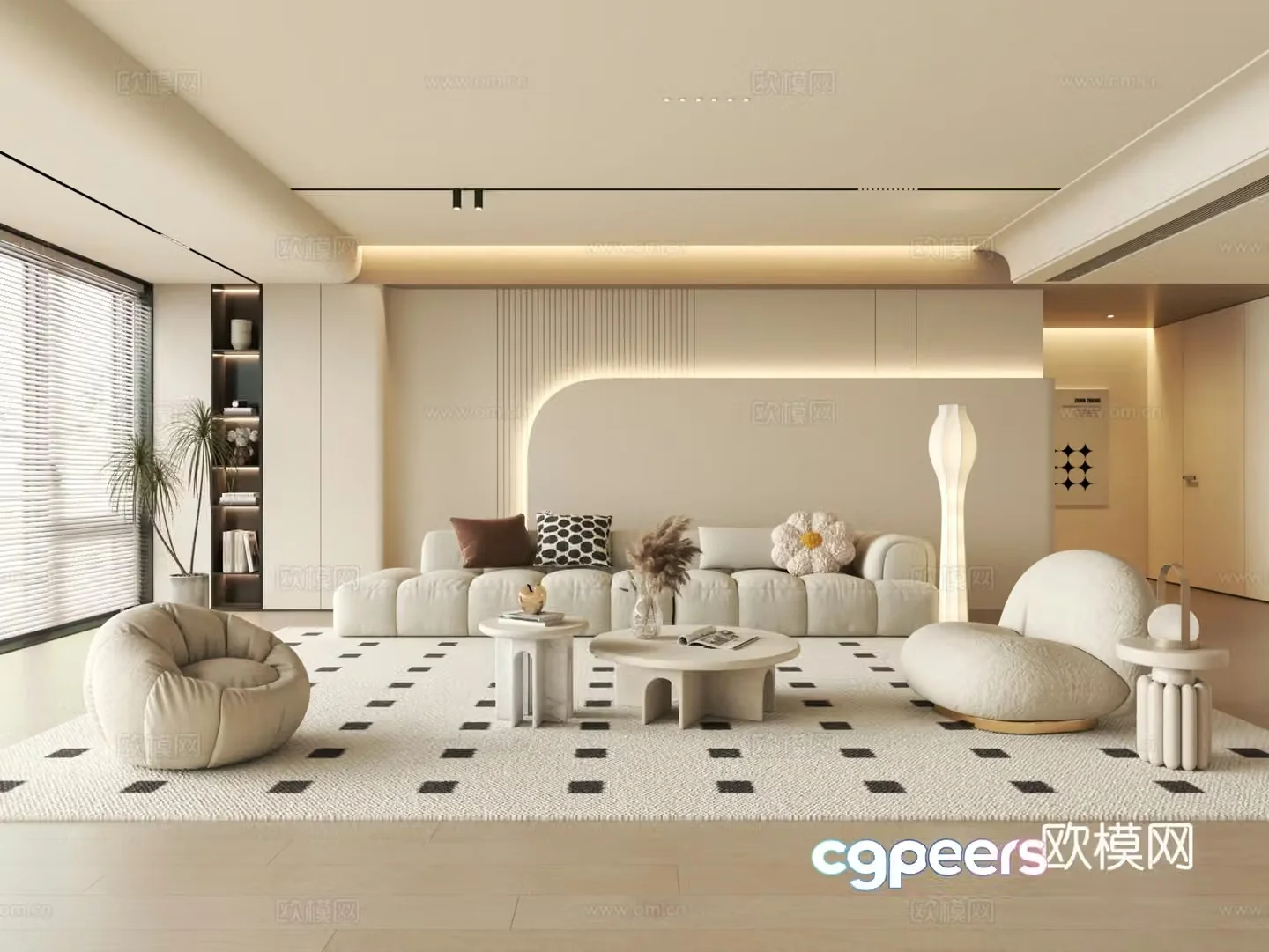 Modern creamy living room sofa coffee table combination lazy sofa 3d model