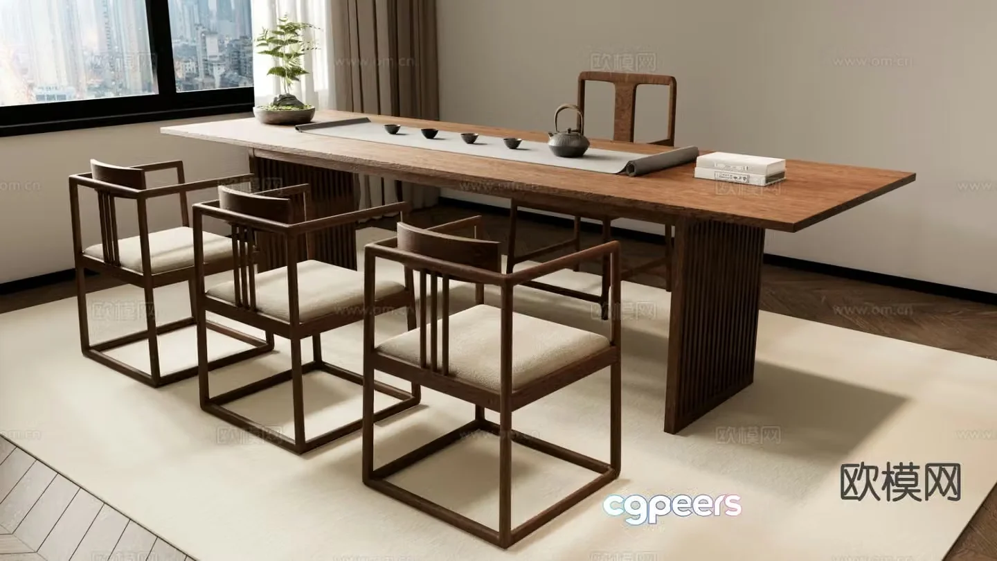 New Chinese tea table and chairs 3d model