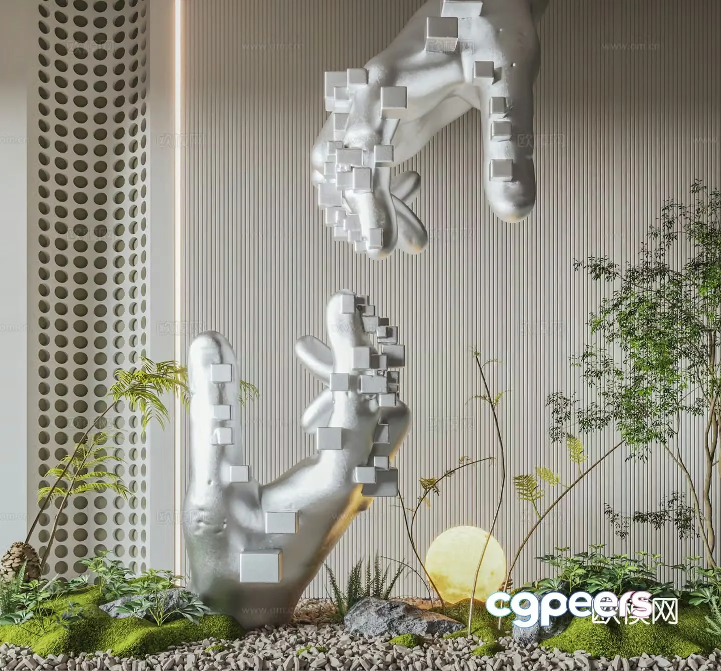 Modern interior landscape sketch 3d model