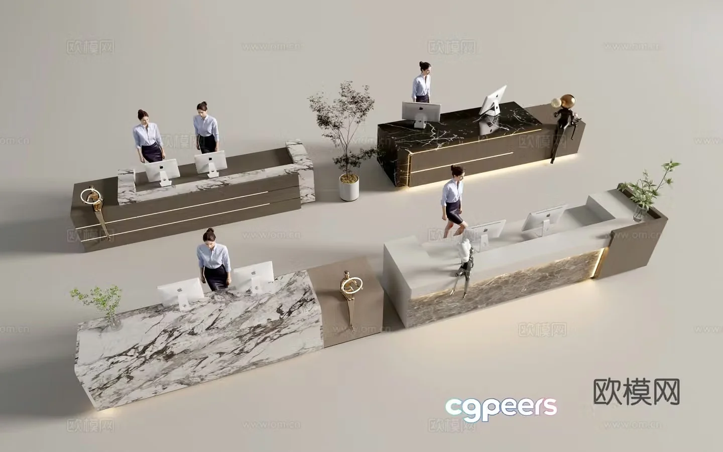 Modern company front desk reception desk 3d model
