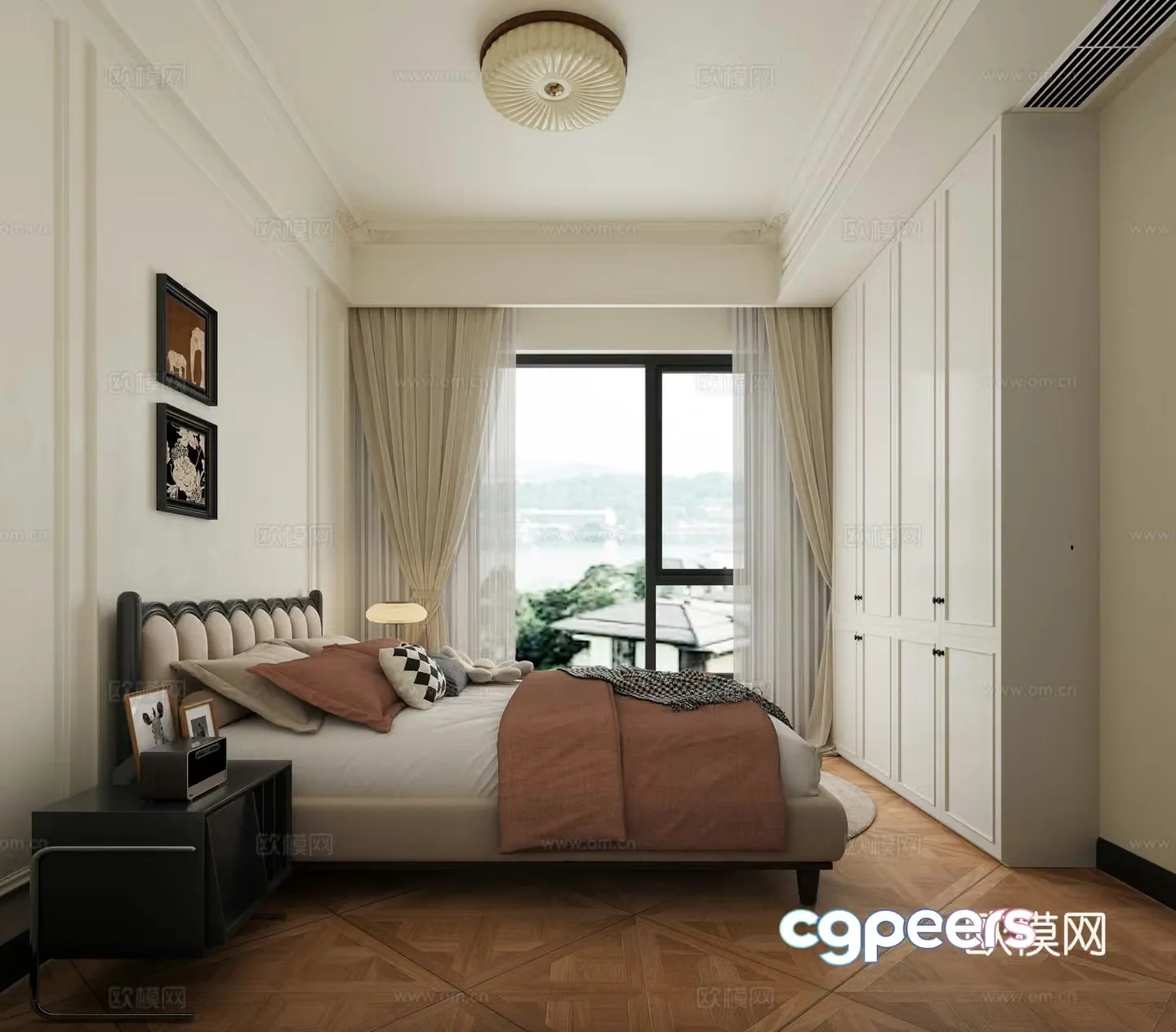 French bedroom French bed combination French ceiling light French door 3D model