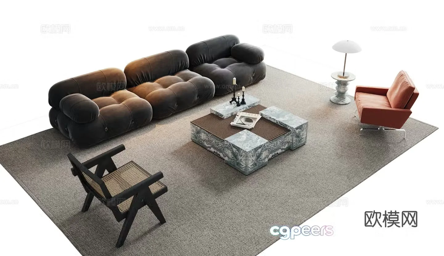 Modern sofa coffee table combination 3D model