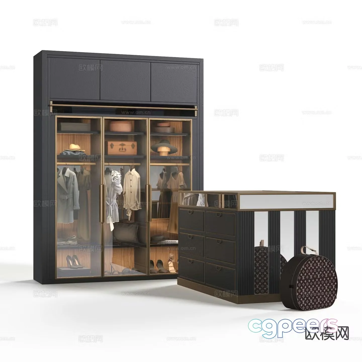 Italian style wardrobe island cabinet 3d model
