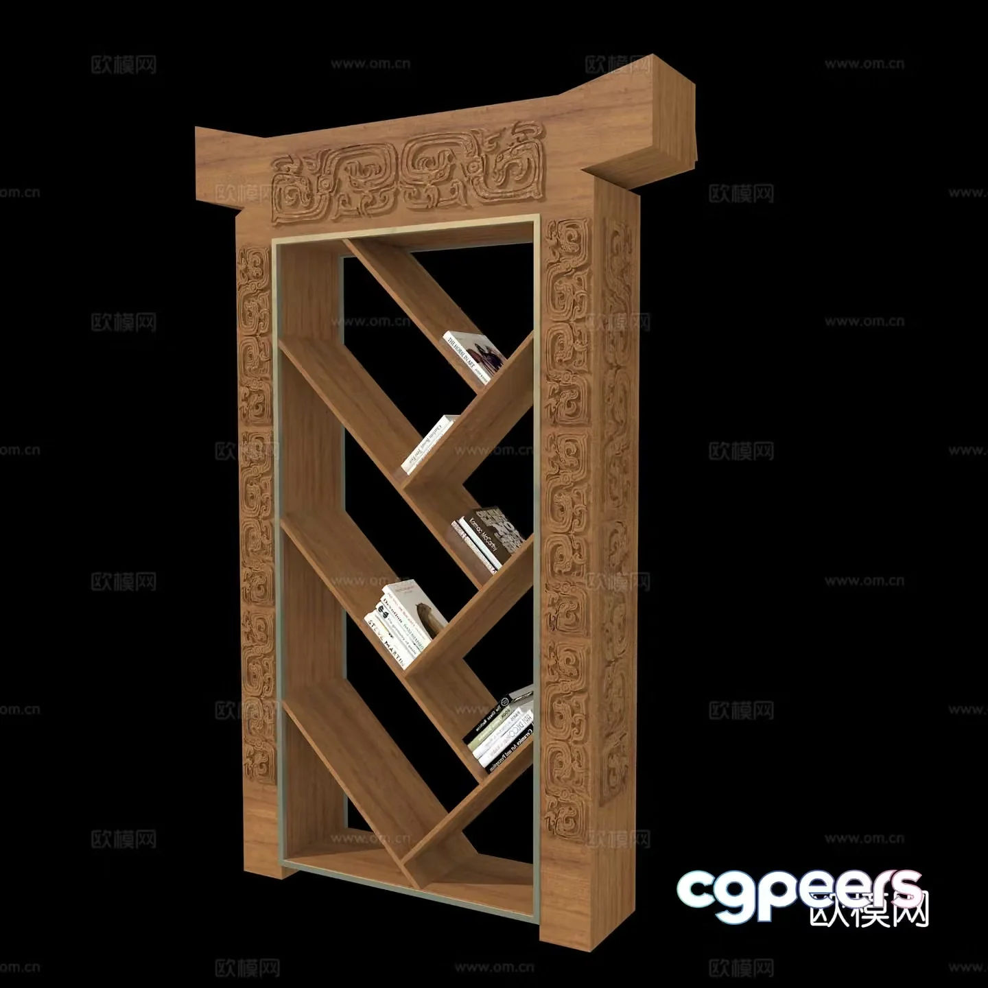 Chinese style bookshelf bookcase book step 3d model