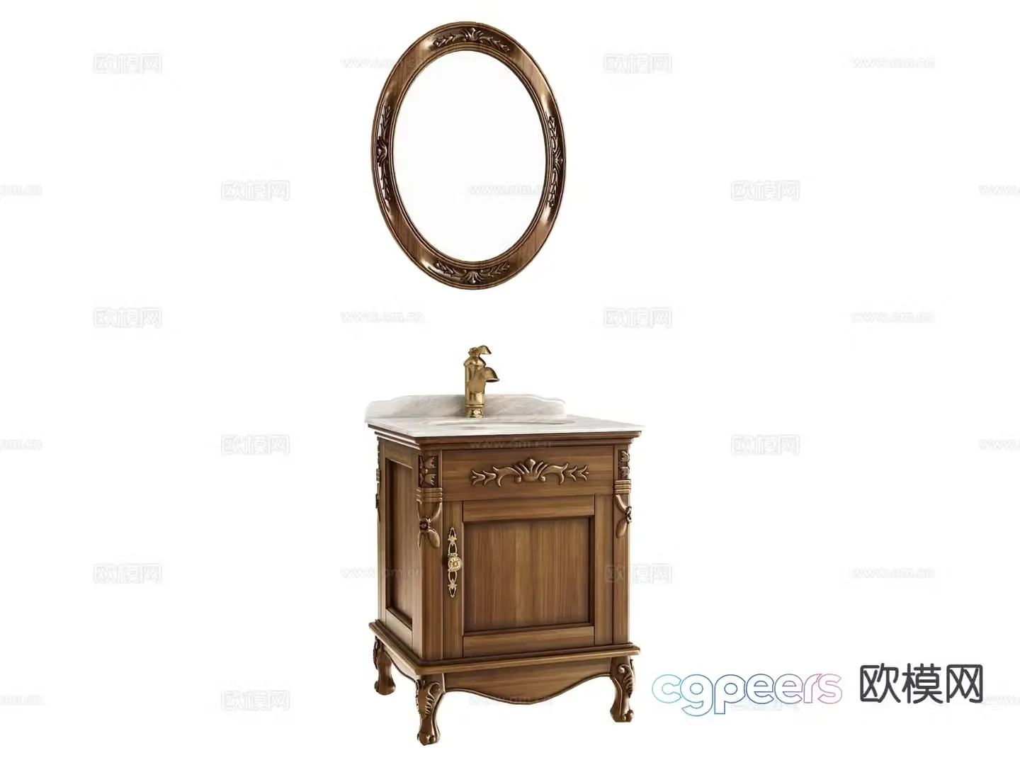 European style washbasin bathroom cabinet bathroom mirror 3d model