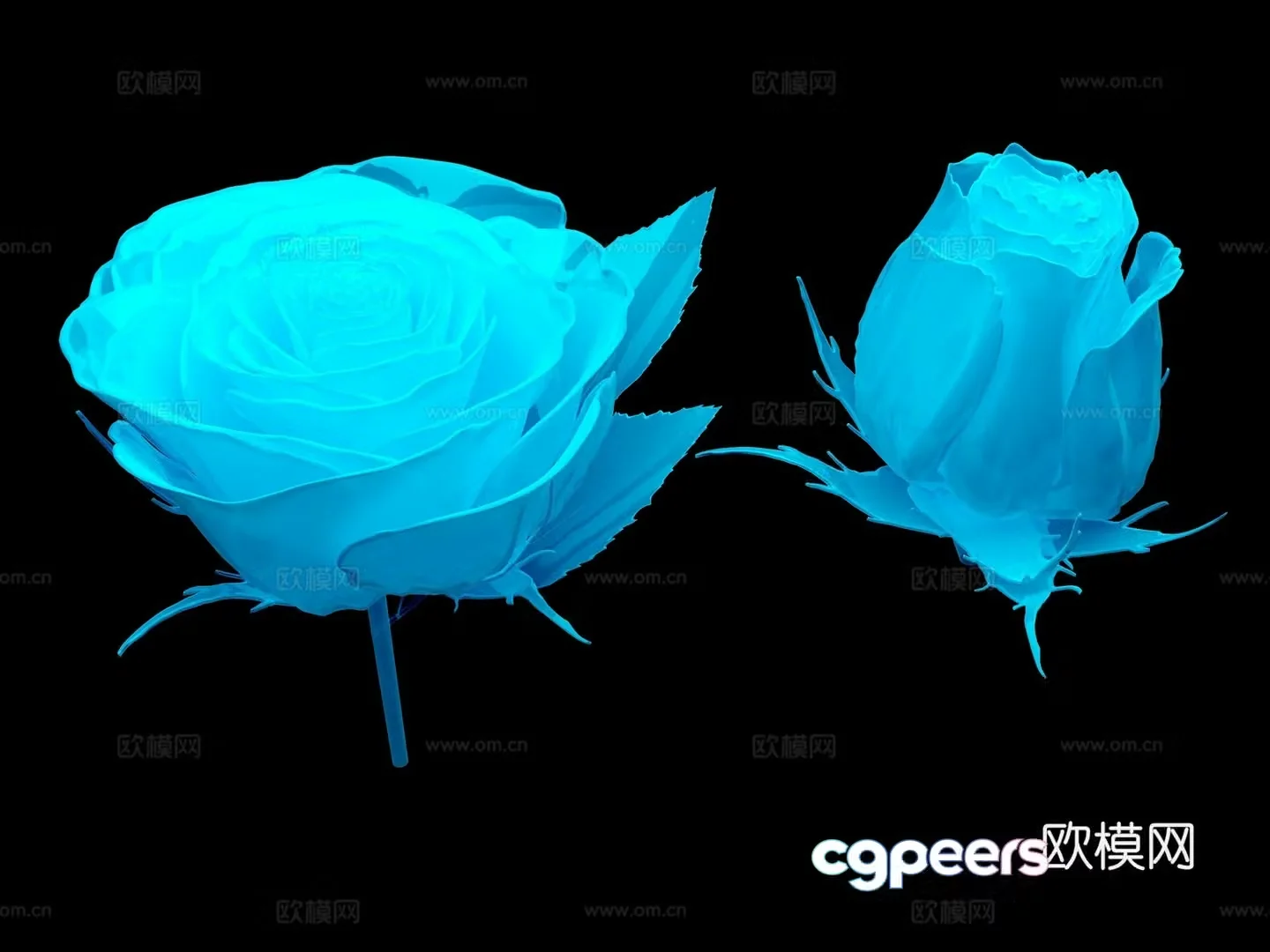 Modern crystal flower crystal rose blue rose 3d model