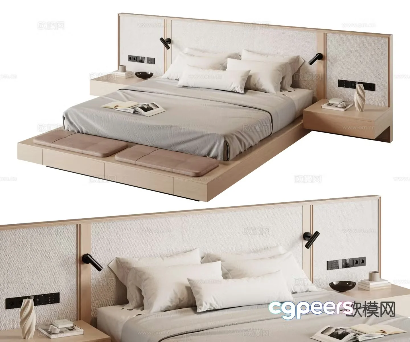 Wabi-sabi double bed 3d model