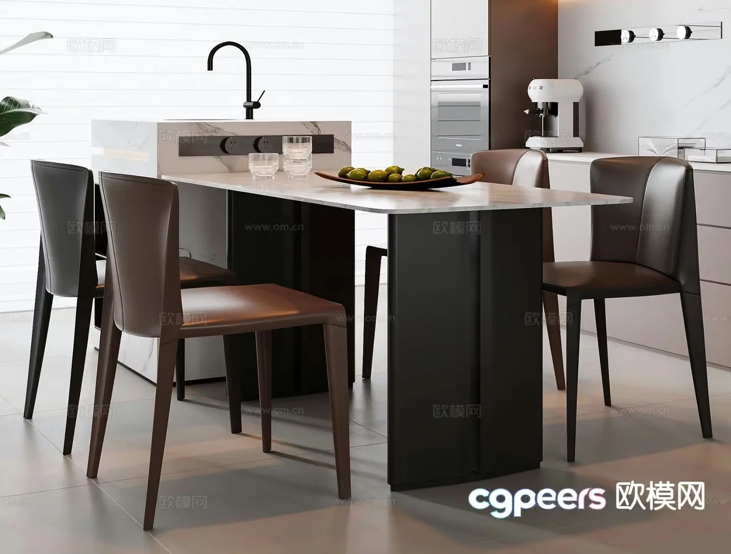 Italian dining table and chairs island dining table 3d model