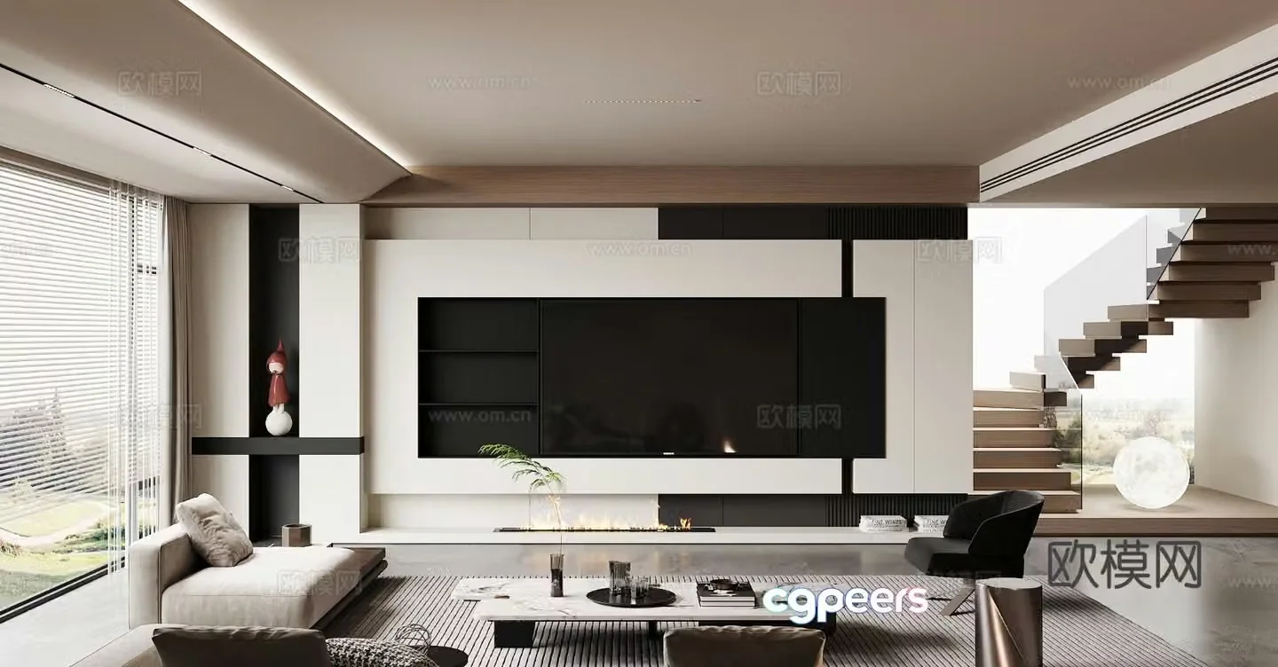 Modern living room TV background 3d model