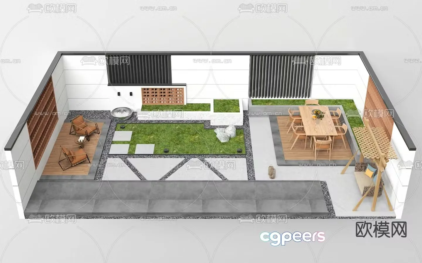 Courtyard landscape garden 3d model