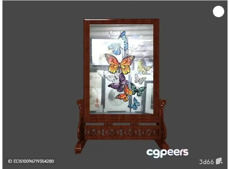 A Decorative Wooden Picture Frame With A Butterfly Design 3D Model – 2511 – VRAY Render