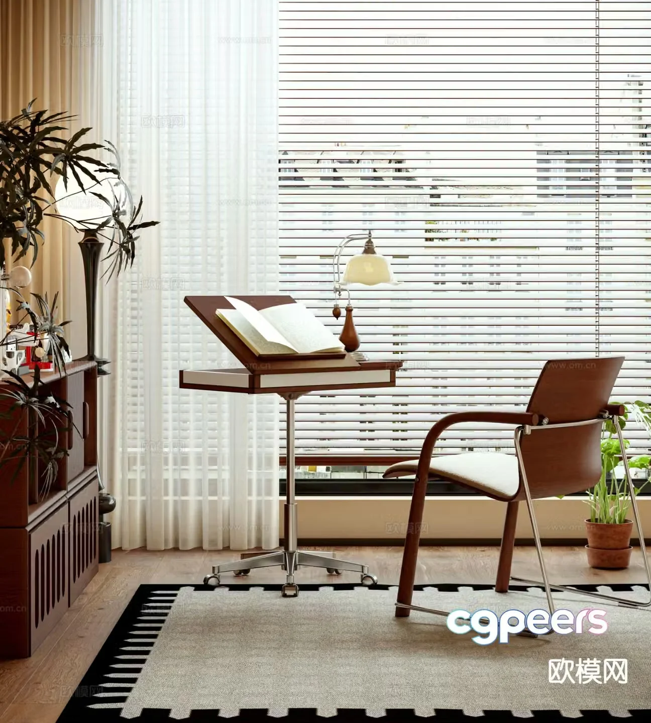 Middle-aged desk moving corner table reading moving side table 3D model